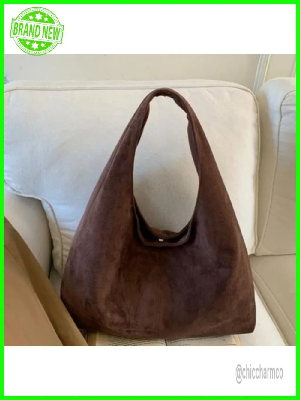 Faux Suede Slouchy Crescent Hobo Bag Underarm Purse with Magnetic Closure